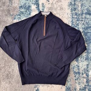 Mens Peter Millar sz Medium Merino wool navy blue quarter zip EUC